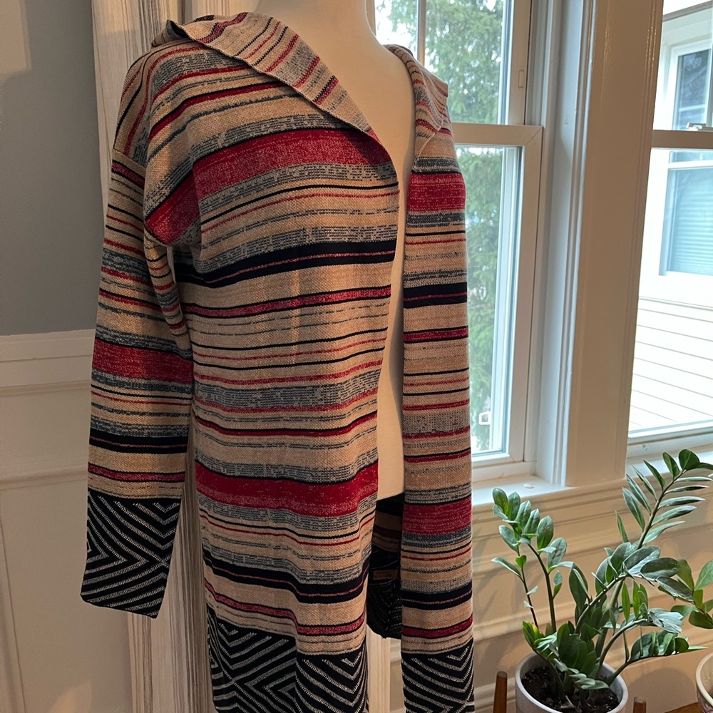 Ladies open cardigan long sweater with hood